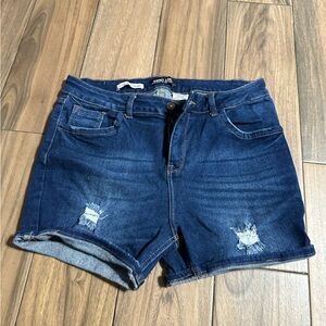 Blue High-Waisted Distressed Jean Shorts